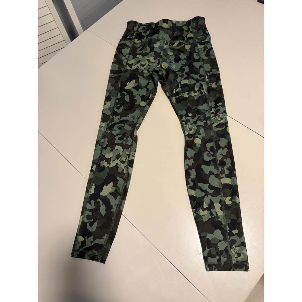Avia Womens Green Camo Floral High Waist Active Leggings Side Pockets Size M